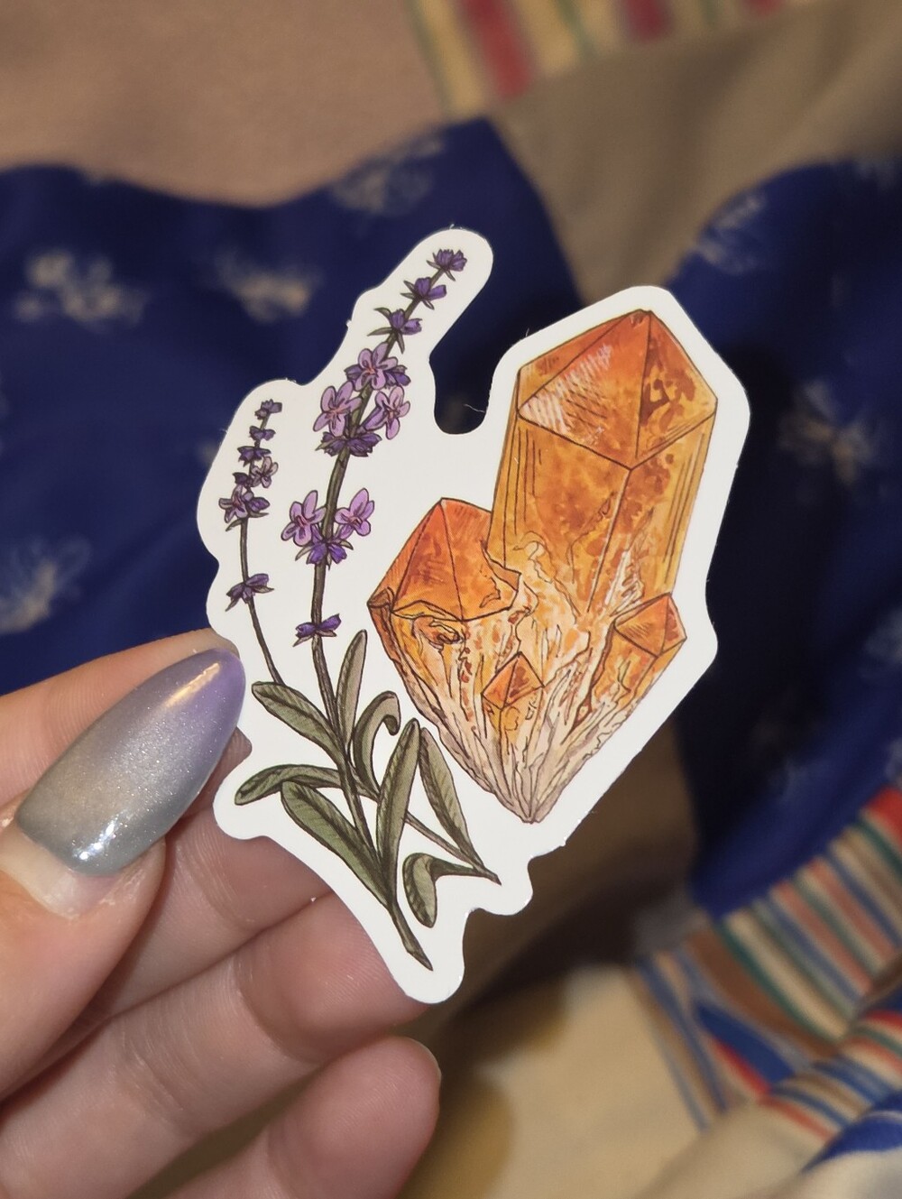 Orange Crystal & Lavender Decorative Sticker - Botanical Home Accent